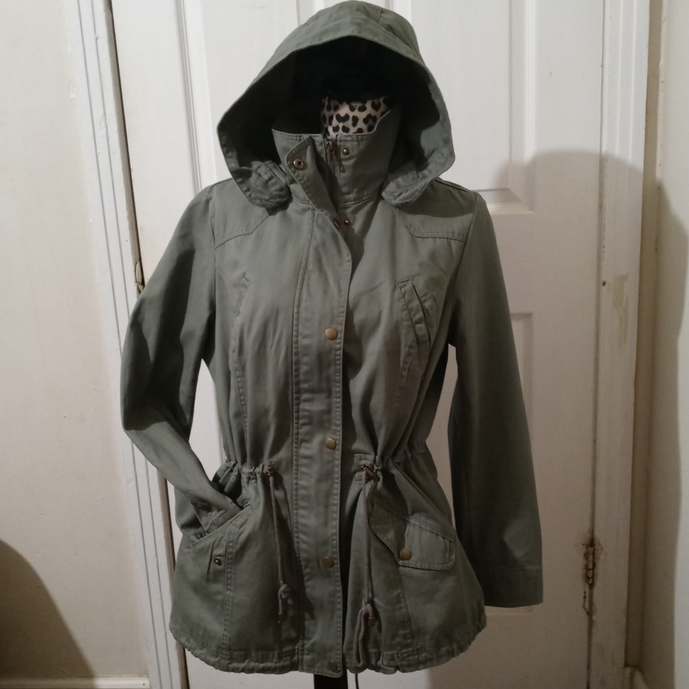 STYLE & CO. COTTON HOODED UTILITY JACKET SAGE size